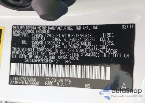 2014 Toyota Highlander Xle V6 from USA, damaged, VIN 5TDJKRFH7ES019410